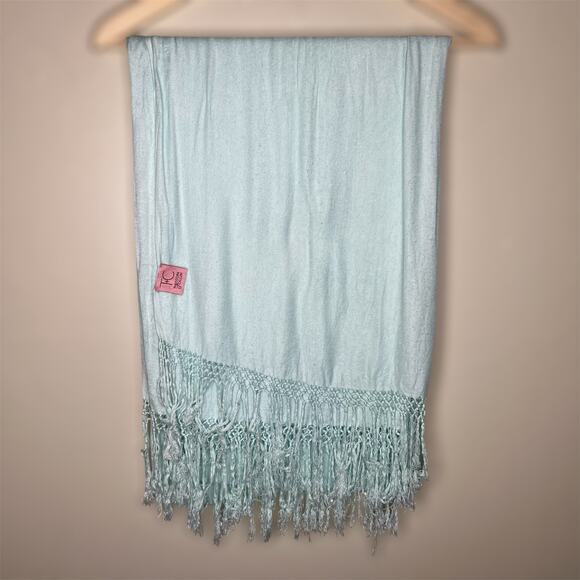 Theodora & Callum Scarf 28x76 Fringe Viscose Knit Blue Rectangle Shawl Minimal - Picture 4 of 11